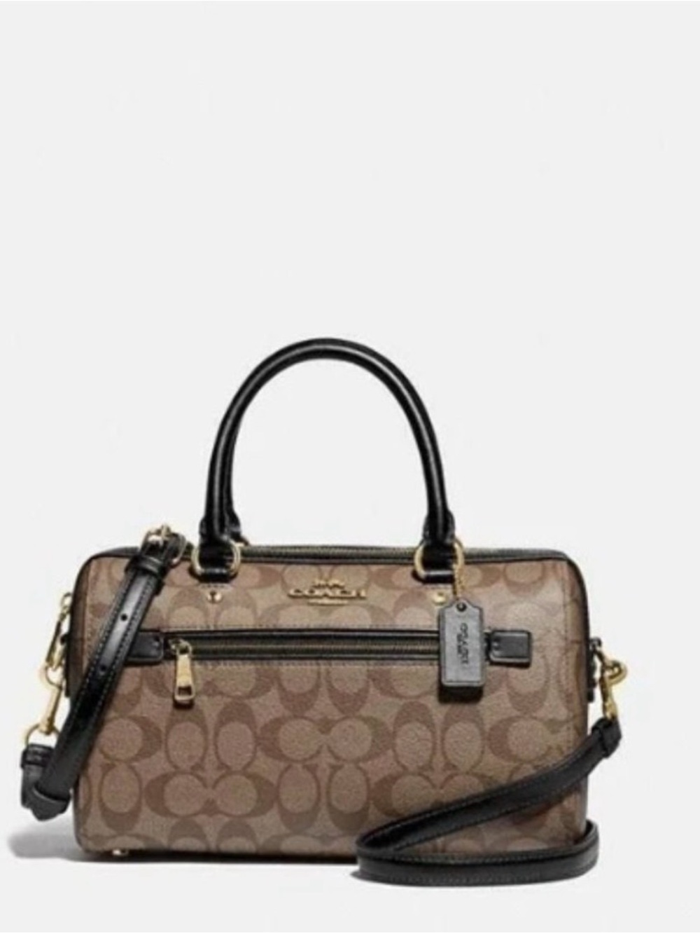 Coach Signature Canvas Satchel in Brown with Black Trim